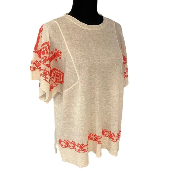 CENTRAL PARK WEST Linen Blend Cross Stitch Top Large - Picture 9 of 9